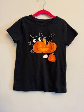 Cat & Jack Black Tee with Orange Pumpkin & White Accent Graphic